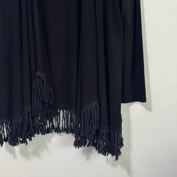 Joseph Ribkoff Fringe Hem Cardigan 14 Black Open Front Long Sleeve Party Dinner - Picture 2 of 8